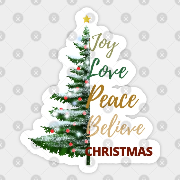 Joy, love, peace, believe, Christmas. Sticker by WhaleSharkShop